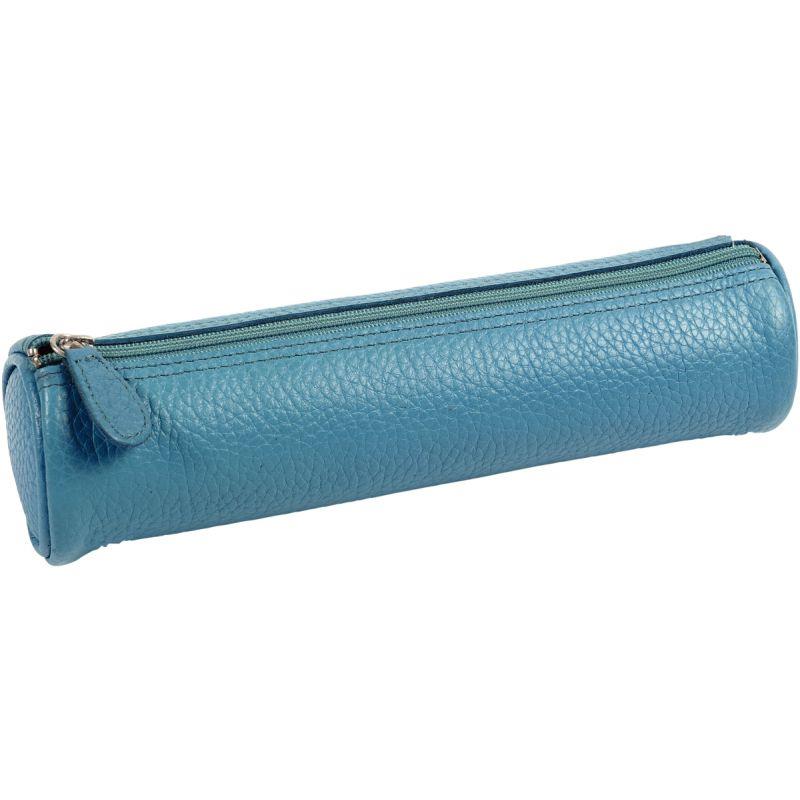 Image de  Trousse cuir ronde bleue format 22 cm x 6cm 