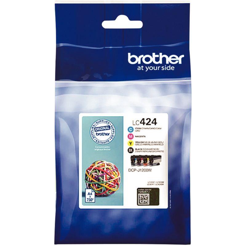 Image de  Brother ÉLASTIQUE lot 4 cartouches jet d''encre noire, cyan, magenta, jaune authentique (LC424VAL) 
