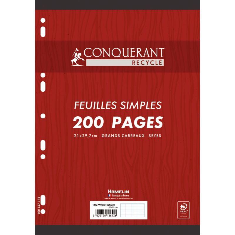 Image de  Paquet de 100 feuillets mobiles CONQUERANT RECYCLE, format A4, seyès, papier 90g 
