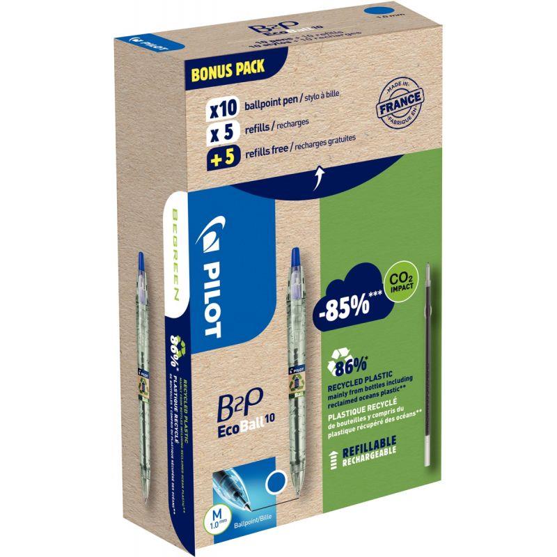 Image de  Greenpack de 10 stylos + 10 recharges Ecoball bleues 