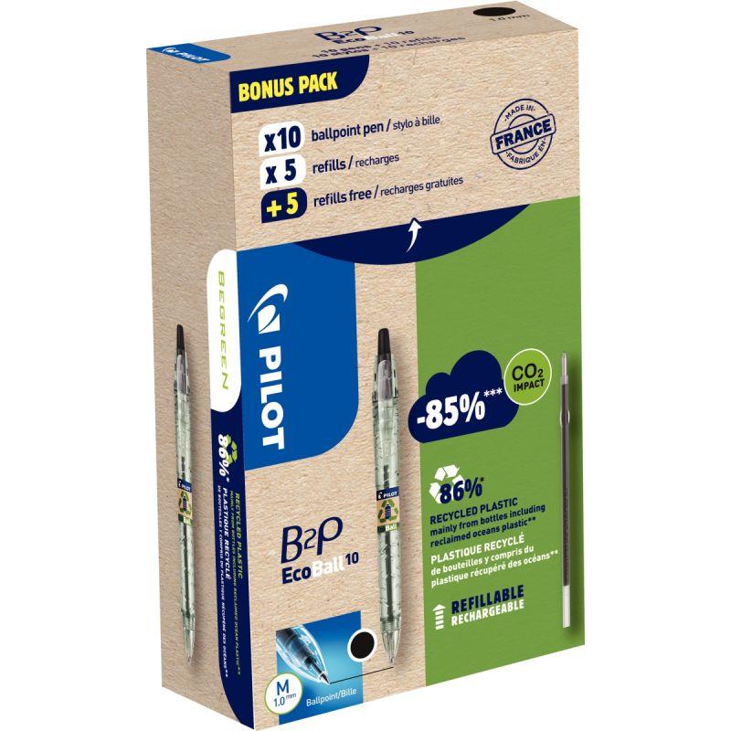 Image de  Greenpack de 10 stylos + 10 recharges Ecoball noires 