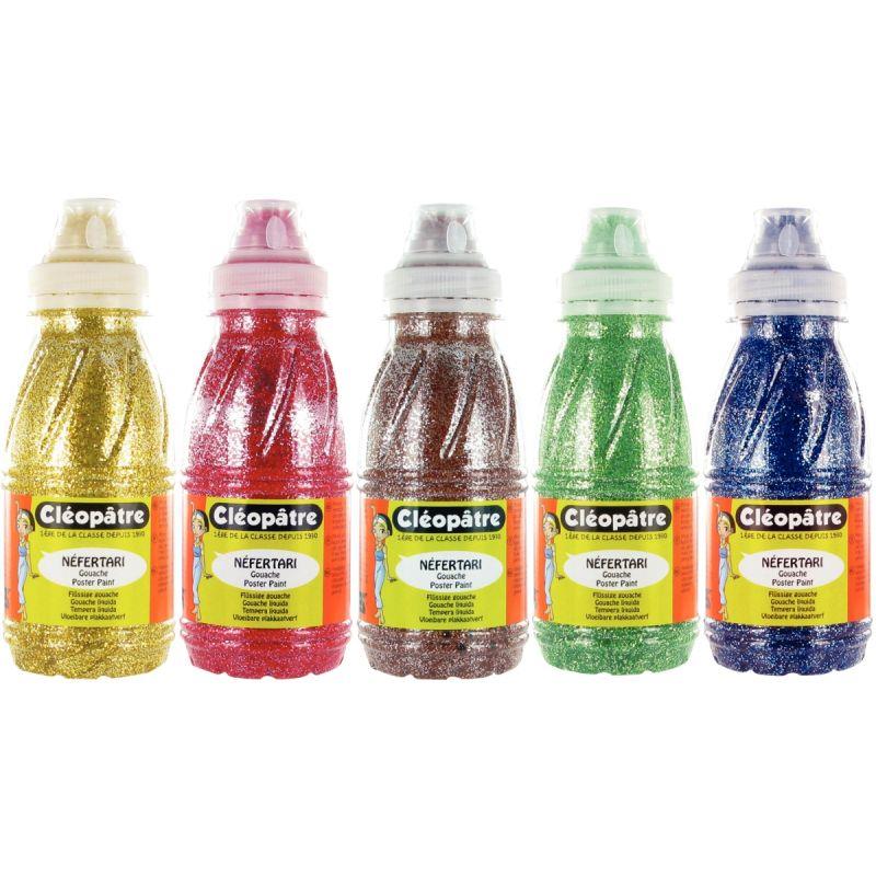 Image de  Lot de 5 Flacons 250 ml de peinture pailletée, assortiment 2 