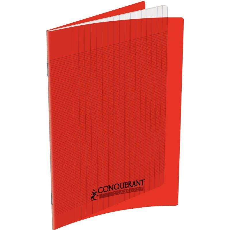 Image de  Piqûre 140 pages CONQUERANT, 17x22 cm, seyès, couv PP rouge 