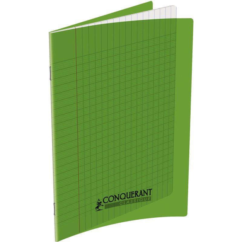 Image de  Piqûre 140 pages CONQUERANT, 17x22 cm, seyès, couv PP vert 