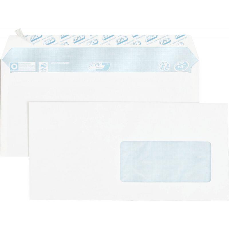 Image de  Paquet de 70 enveloppes blanches 110x220mm 80g bande siliconée fenêtre 45x100mm 