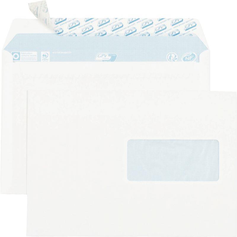 Image de  Paquet de 70 enveloppes blanches 162x229mm 80g bande siliconée fenêtre 45x100mm 