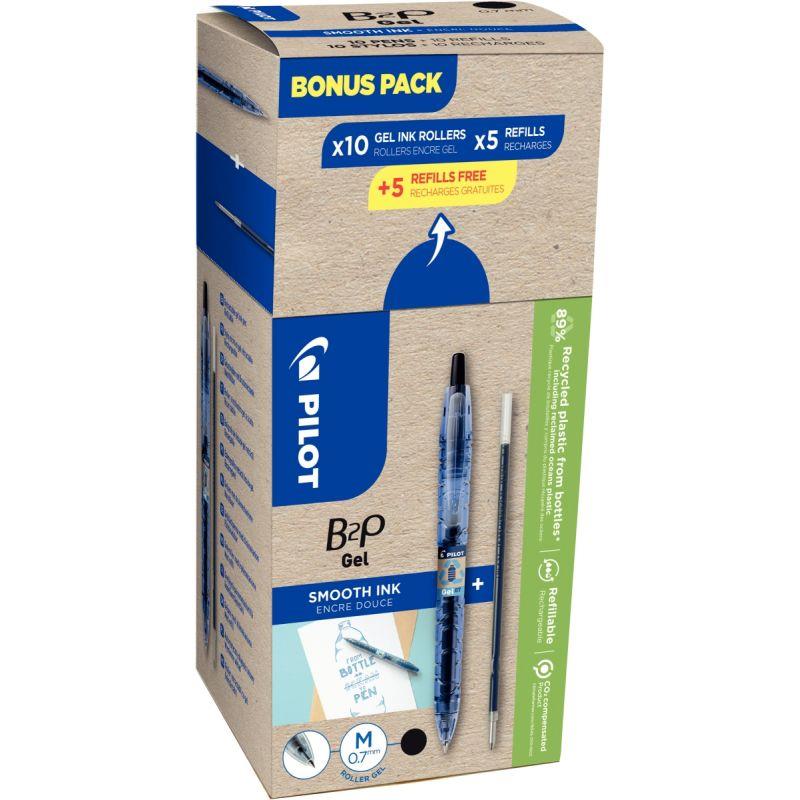 Image de  Pack de 10 stylos gel B2P noirs + 10 recharges 