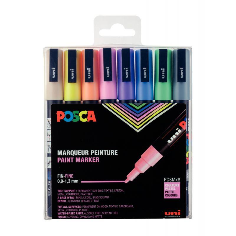 Image de  Pochette de 8 marqueurs Posca pointe fine ogive pastels 