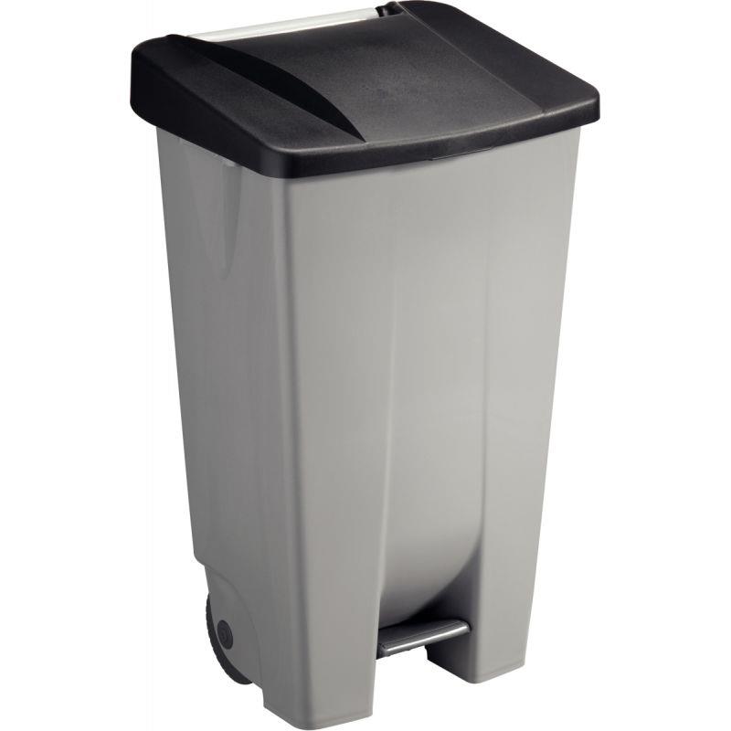 Image de  Poubelle à pédale et roulettes 120L gris/noir 