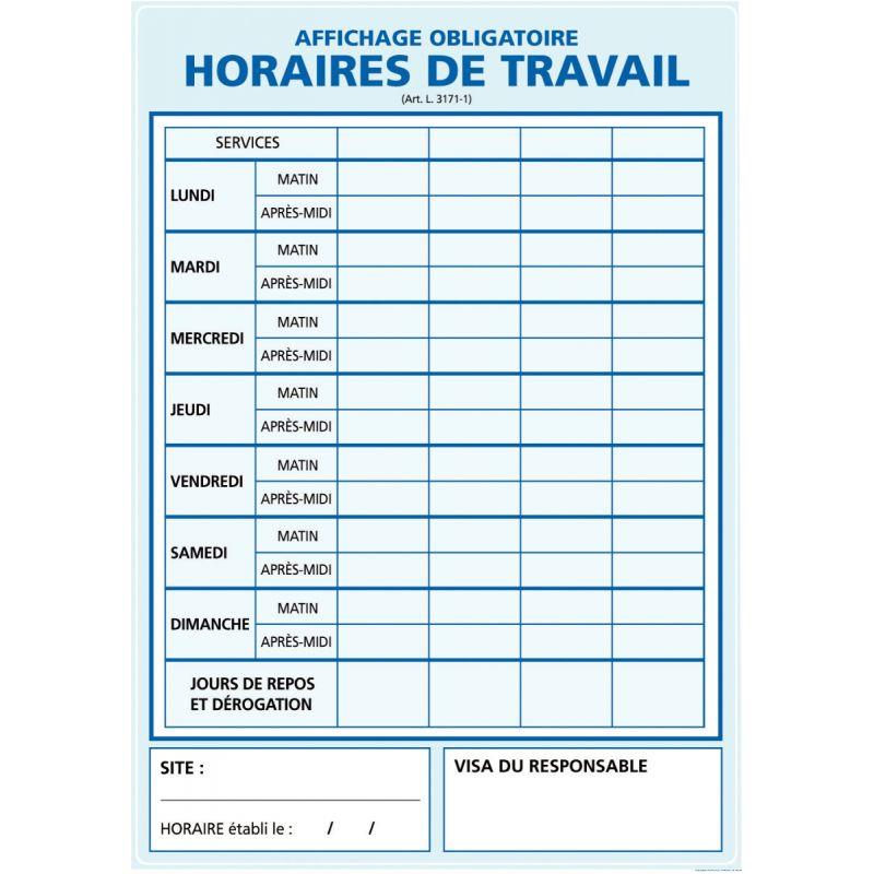 Image de  Panneau horaire de travail 30x42cm 