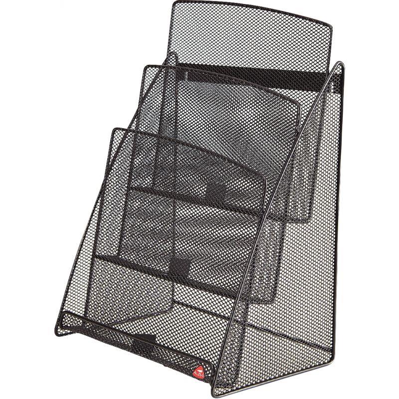 Image de  Porte-brochures 3 compartiments MESH en métal noir 1/3 de 210x297mm 