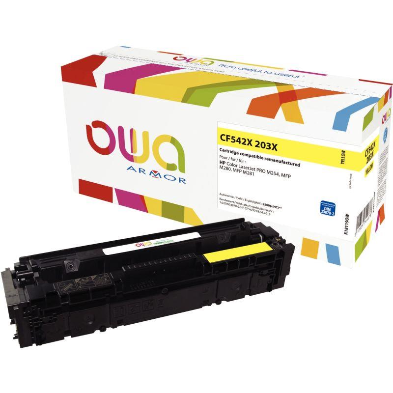 Image de  OWA cartouche laser jaune haute capacité remanufacturée compatible HP 203X (CF542X) 