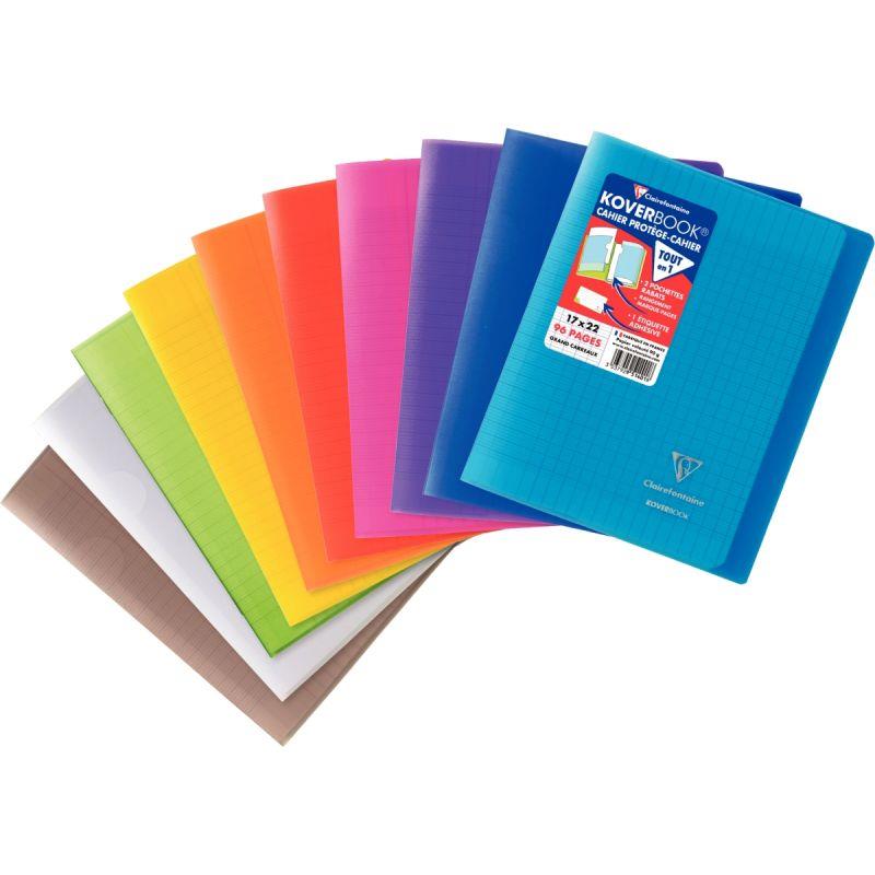 Image de  Piqûre 96 pages KOVERBOOK, format 17x22 cm, seyès 90g, couverture polypropylène coloris assortis 