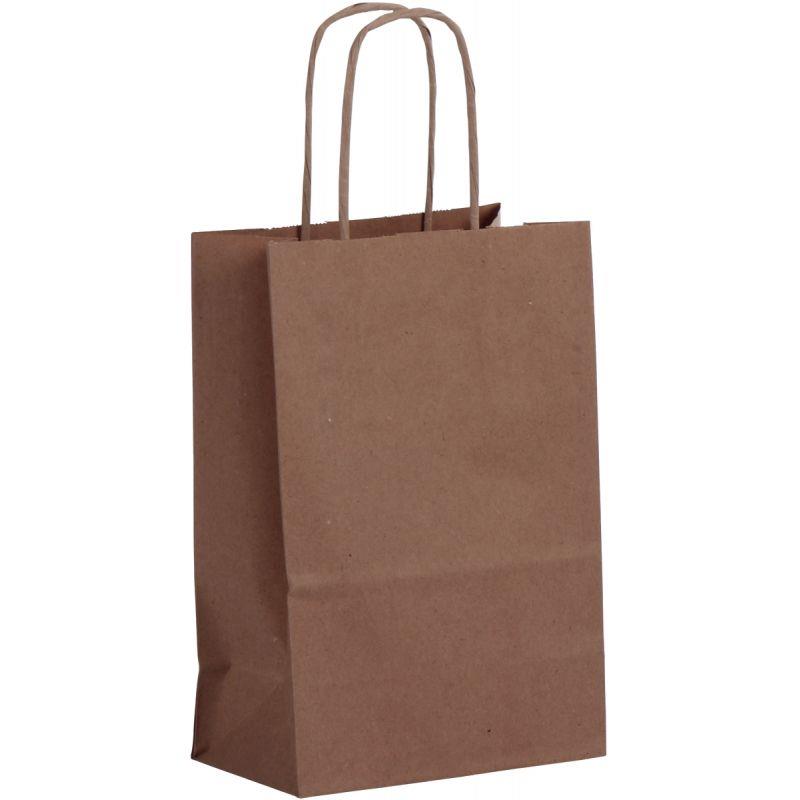 Image de  Paquet de 50 sacs kraft brun 14+8x21cm poignées torsadées 