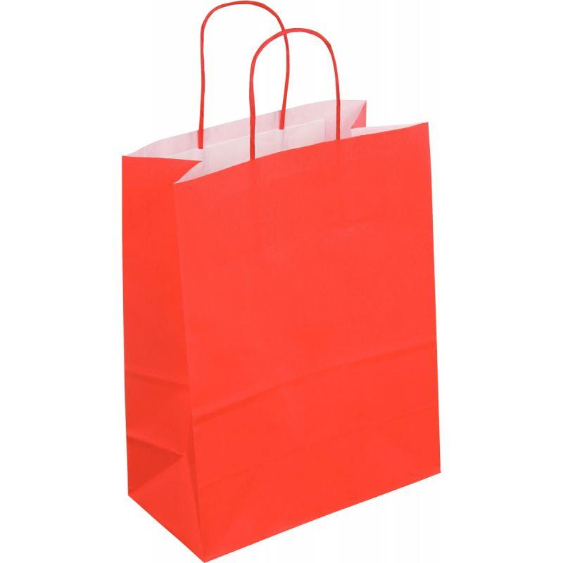 Image de  Paquet de 50 sacs kraft rouge 23x+12x30cm poignées torsadées 