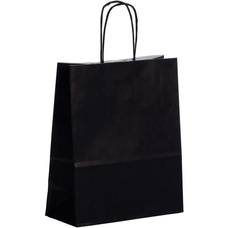 Image de  Paquet de 50 sacs kraft noir 18+8x22cm poignées torsadées 