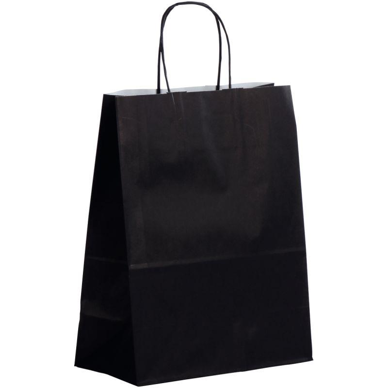 Image de  Paquet de 50 sacs kraft noir 23x+12x30cm poignées torsadées 