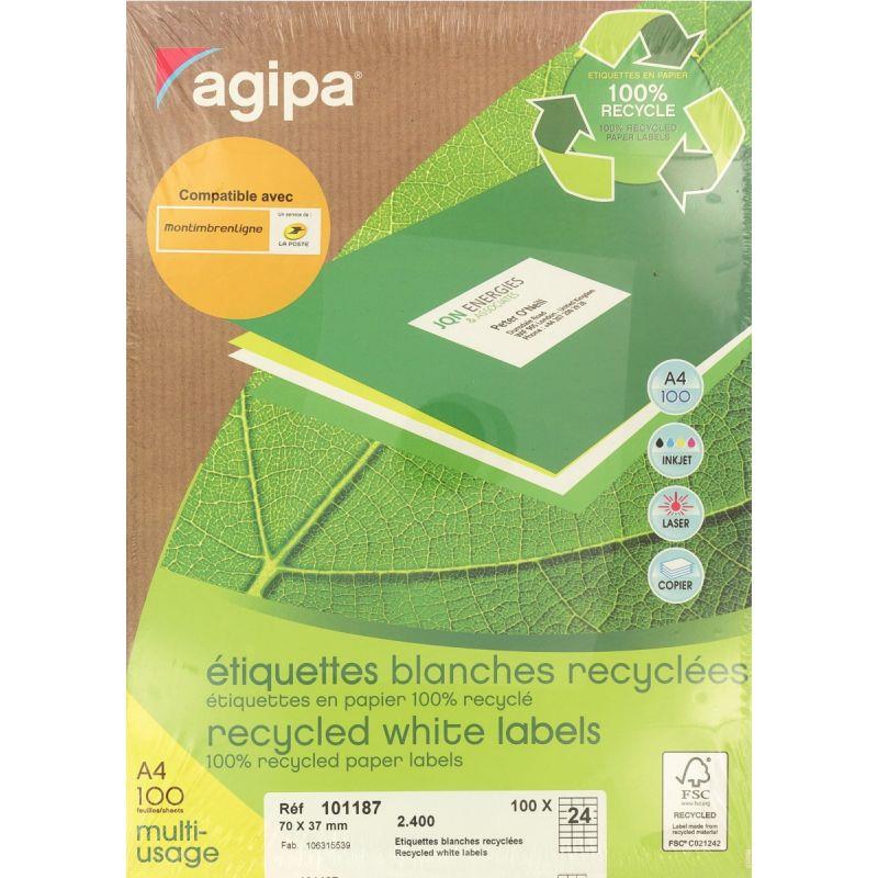 Image de  Boîte de 2400 étiquettes multi-usages blanches recyclées 70x37mm 