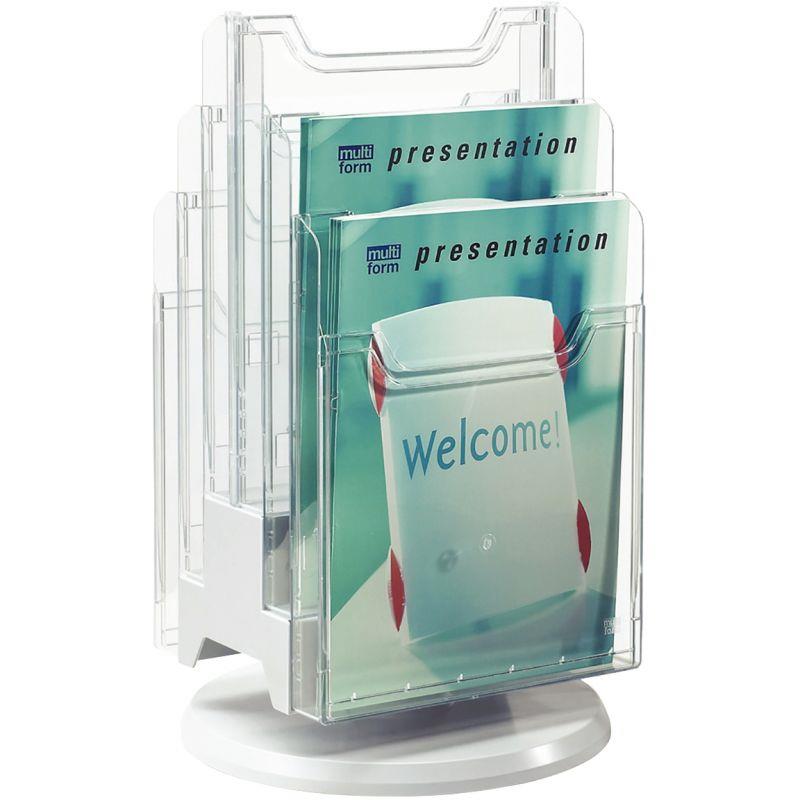Image de  Porte-brochures rotatif 6 compartiments cristal 