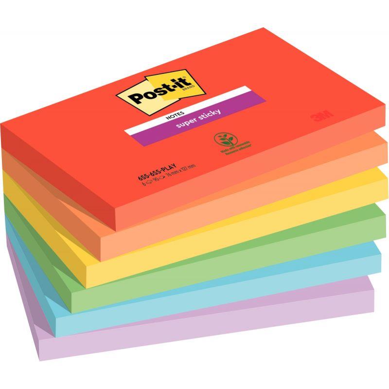 Image de  Paquet de 6 blocs notes super sticky post-it  90 feuilles 76 x 127 collection playful 