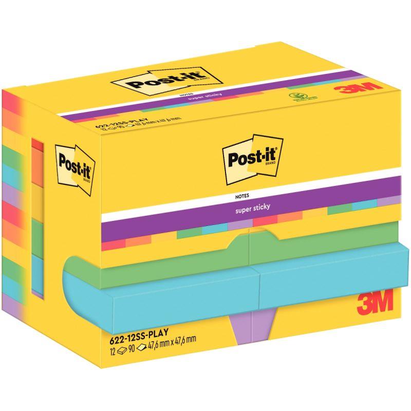 Image de  Paquet de 12 blocs notes super sticky post-it  90 feuilles  47,6 x 47,6 mm collection playful 