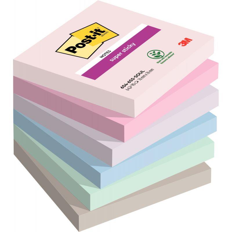 Image de  Paquet de 6 blocs notes super sticky post-it 90 feuilles 76 x 76 mm collection soulful 
