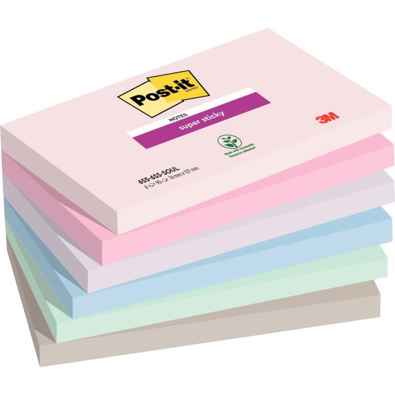 Image de  Paquet de 6 blocs notes super sticky post-it 90 feuilles 76 x 127 mm collection soulful 