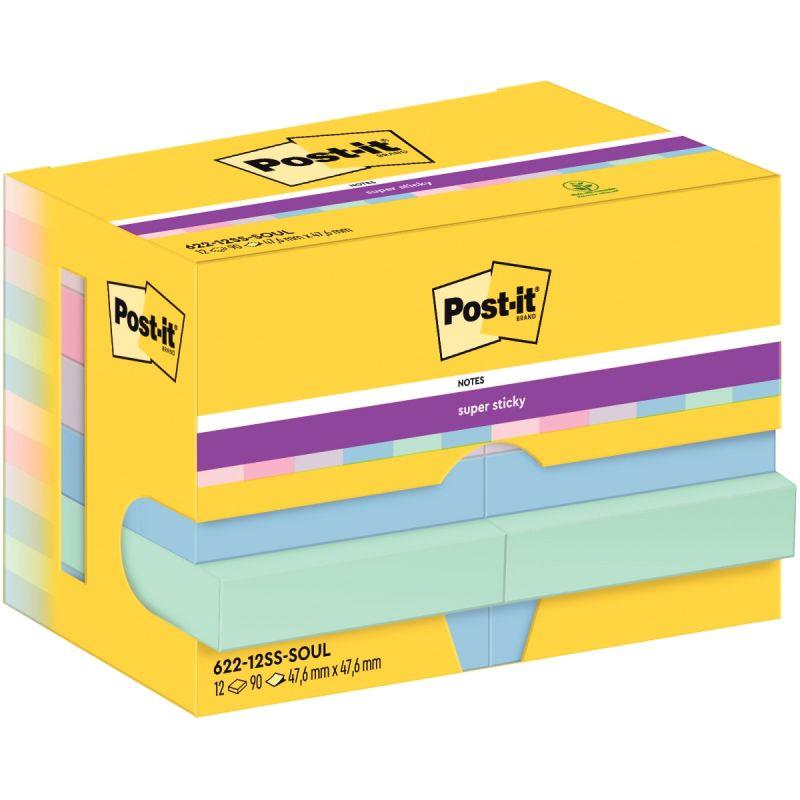 Image de  Paquet de 12 bloc notes super sticky post-it 90 feuilles 47.6 x 47.6 mm collection soulful 