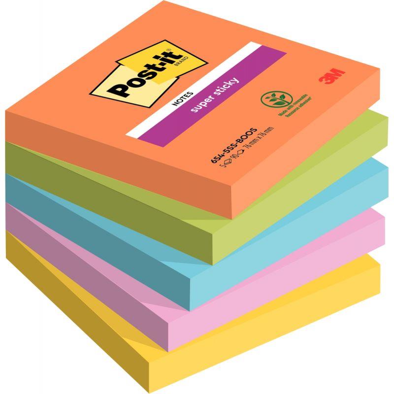 Image de  Paquet de 5 blocs de 90 feuilles Super Sticky post-it, 76 x 76 mm collection boost 