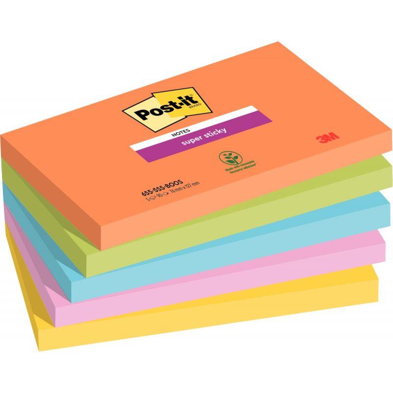 Image de  Paquet de 5 blocs de 90 feuilles Super Sticky post-it, 76 x 127 mm collection boost 