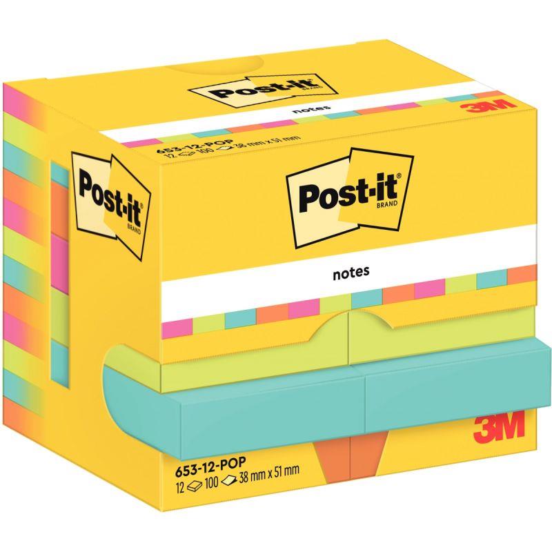 Image de  Paquet de 12 blocs notes de 100 feuilles adhesives Post-it  38 x 51 mm collection Poptimistic 