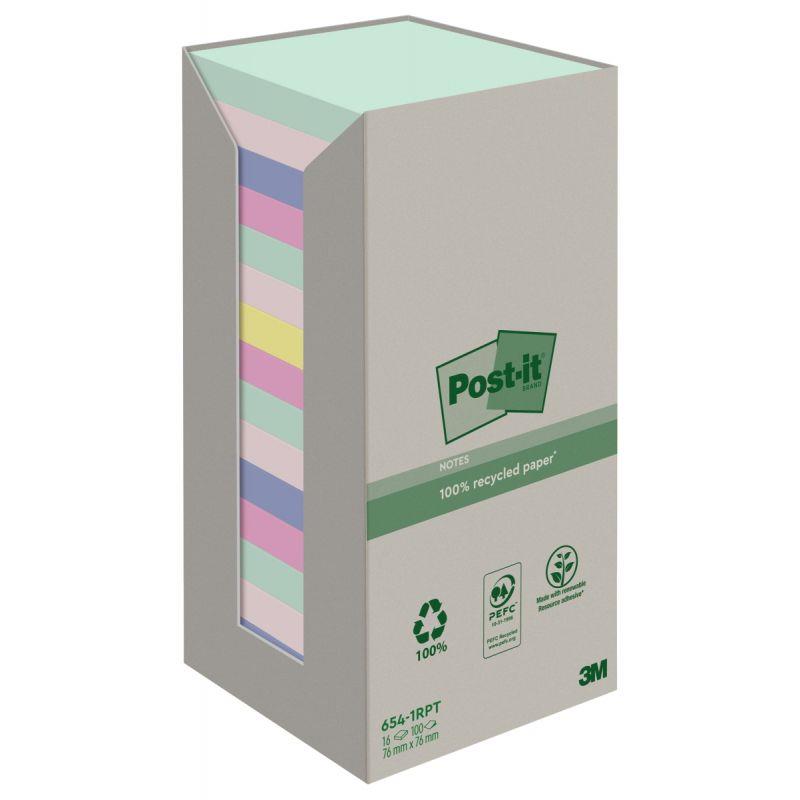 Image de  Tour distributrice de 16 blocs de 100 feuilles post-it recyclées 76 x 76 mm collection nature 