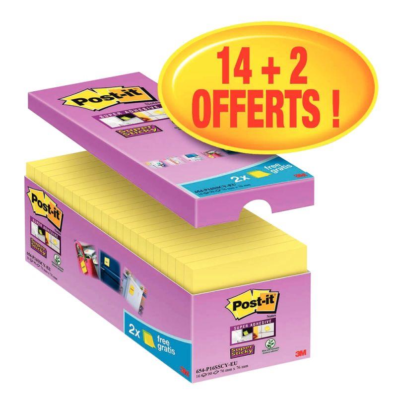 Image de  Boite 16 blocs notes 90 feuilles sticky 76 x 76  coloris jaune dont 2 gratuits 