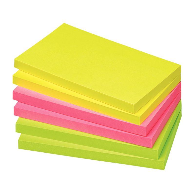 Image de  Lot de 6 blocs de notes repositionnables de 80 feuilles 75 x 125 mm couleurs vives assorties 