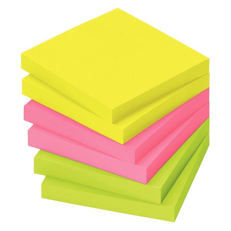Image de  Lot de 6 blocs de notes repositionnables de 80 feuilles 75 x 75 mm couleurs vives assorties 