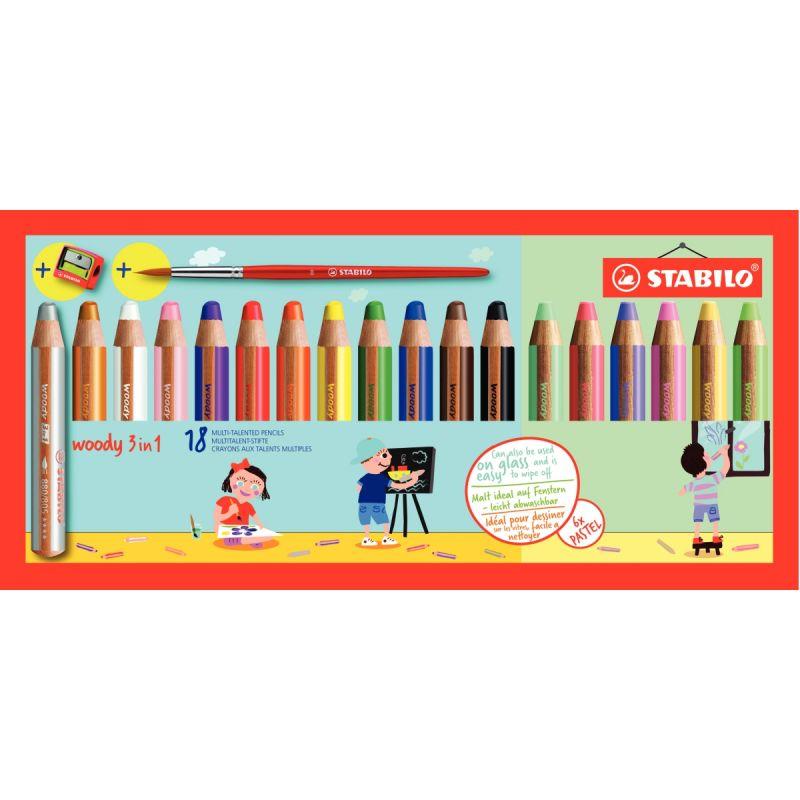 Image de  Étui de 18 crayons Woody dont 6 pastels 