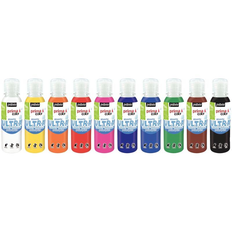 Image de  Lot de 10 Flacons 150 ml de gouache liquide ultra lavable Primacolor 
