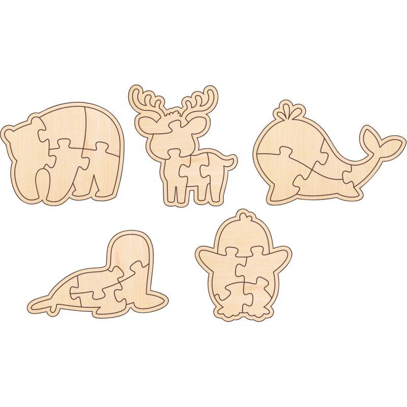 Image de  Lot de 5 puzzles à cadre animaux en bois 
