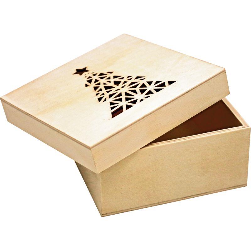 Image de  Boite avec couvercle découpe sapin, en bois 