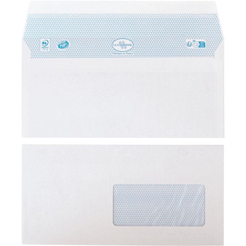 Image de  Paquet de 50 enveloppes blanches 110x220mm 80g bande siliconée fenêtre 45x100mm 