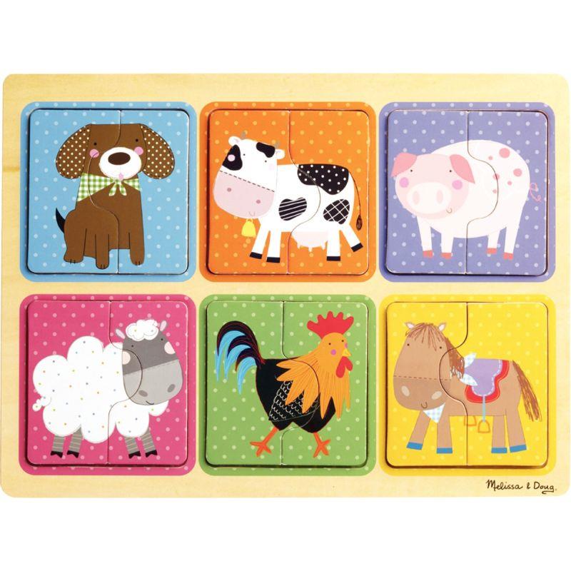 Image de  Planche de 6 puzzles 2 pièces en bois, la ferme 