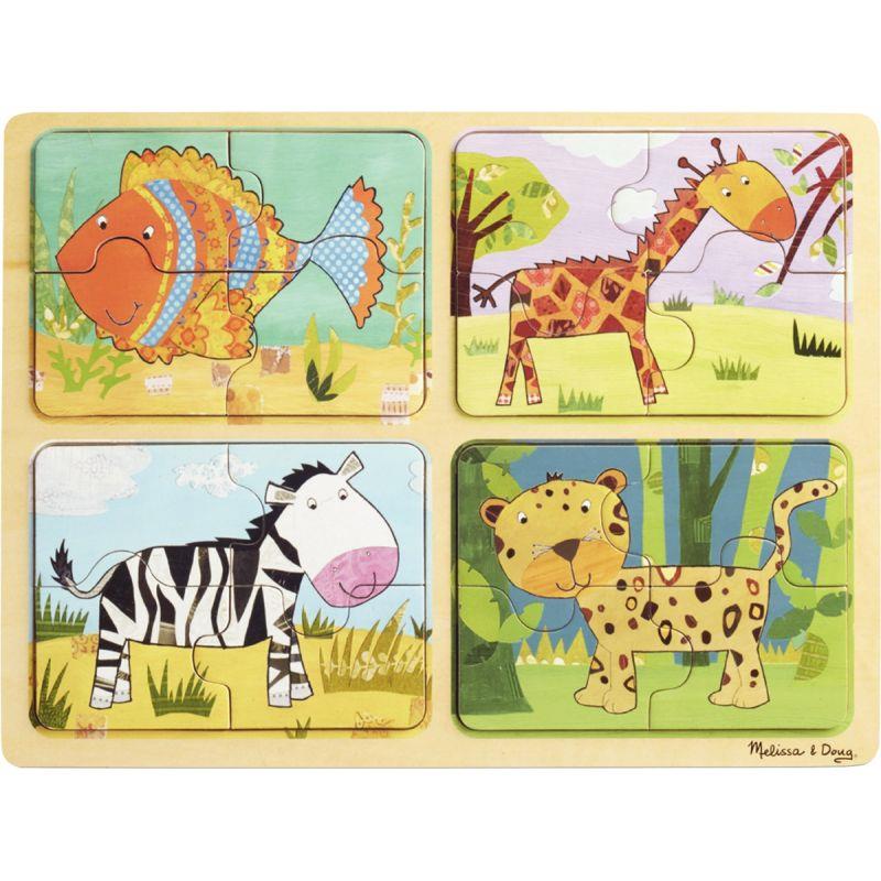 Image de  Planche de 4 puzzles 4 pièces en bois, les pelages 