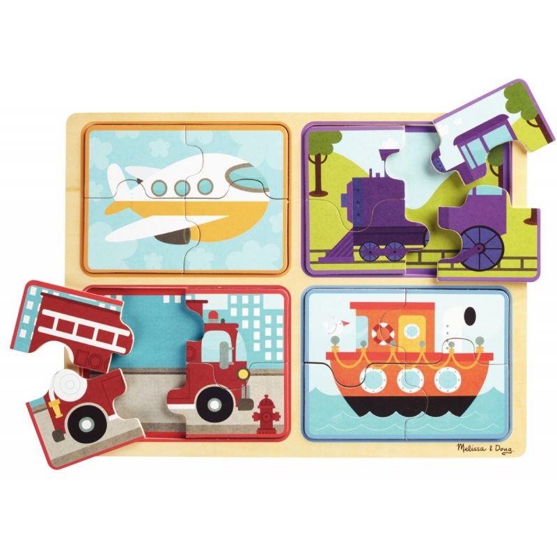Image de  Planche de 4 puzzles 4 pièces en bois, les transports 