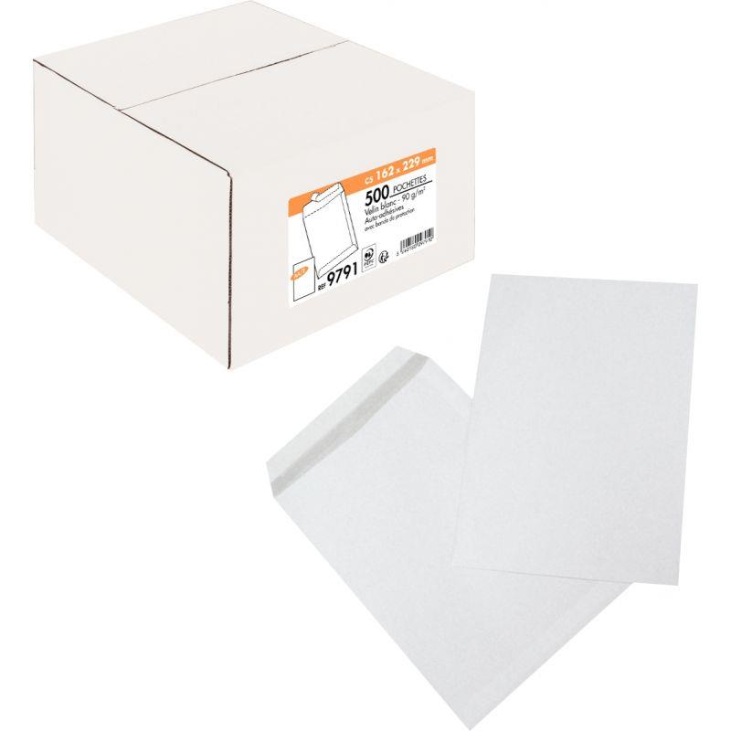 Image de  Boite de 500 pochettes blanches 162x229mm 90g bande siliconée 