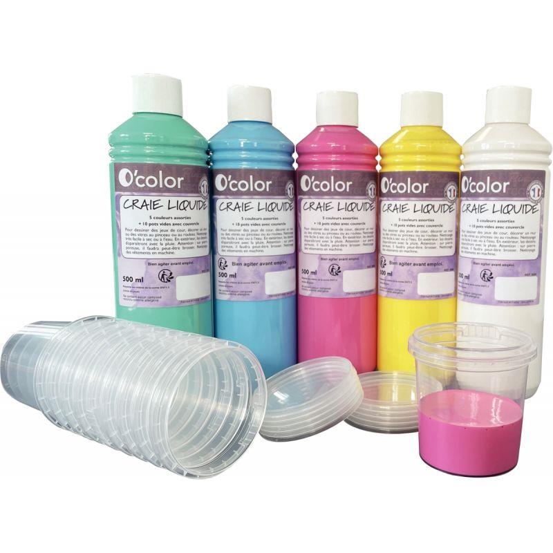 Image de  Lot de 5 flacons 500ml de peinture craie liquide 