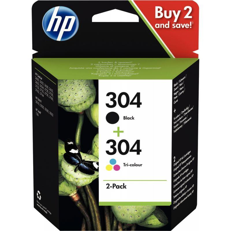 Image de  HP 304 pack de 2 cartouches d''encre noire et trois couleurs authentiques (3JB05AE) 