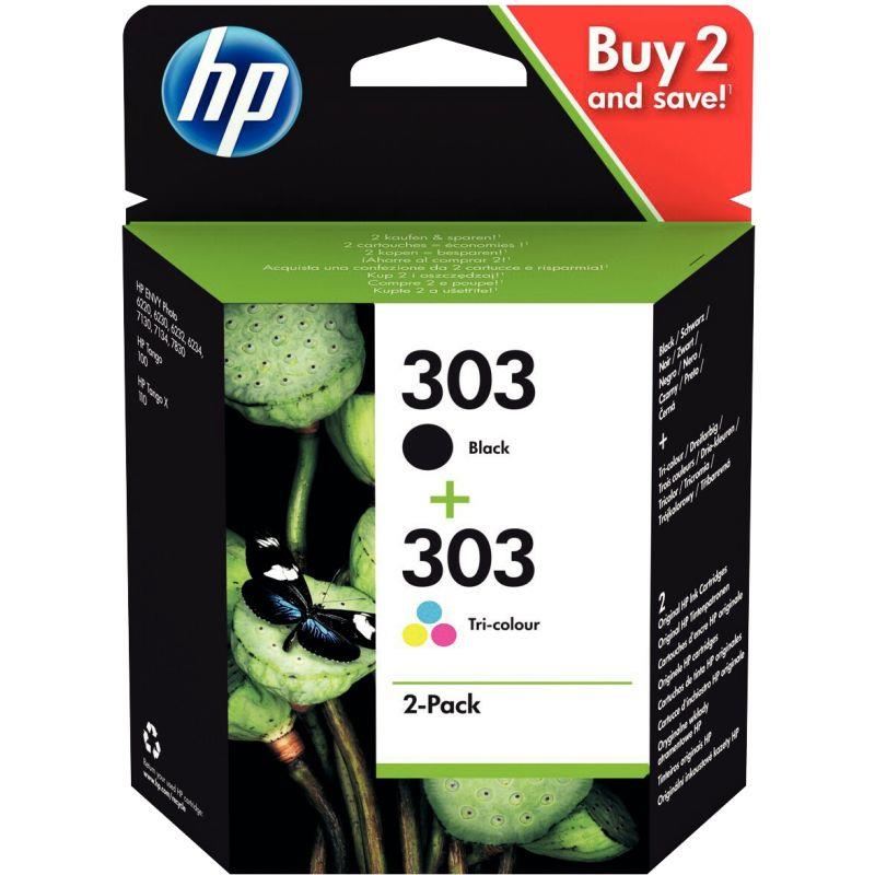 Image de  HP 303 pack de 2 cartouches d''encre, noire et trois couleurs, authentiques (3YM92AE) 