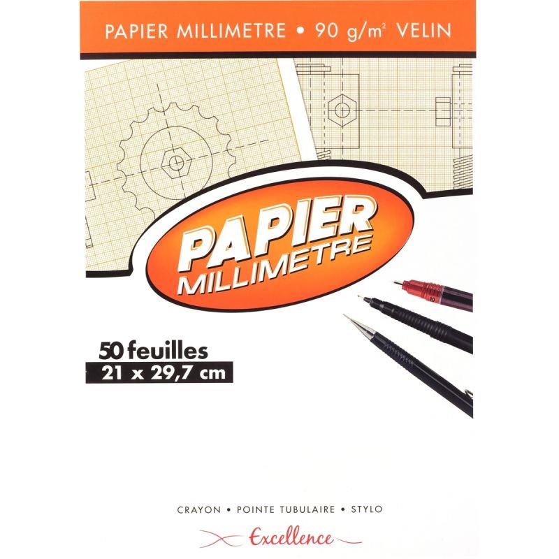 Image de  Bloc de 50 feuilles de papier millimétré, 90 g format 21x29,7 cm EXCELLENCE 