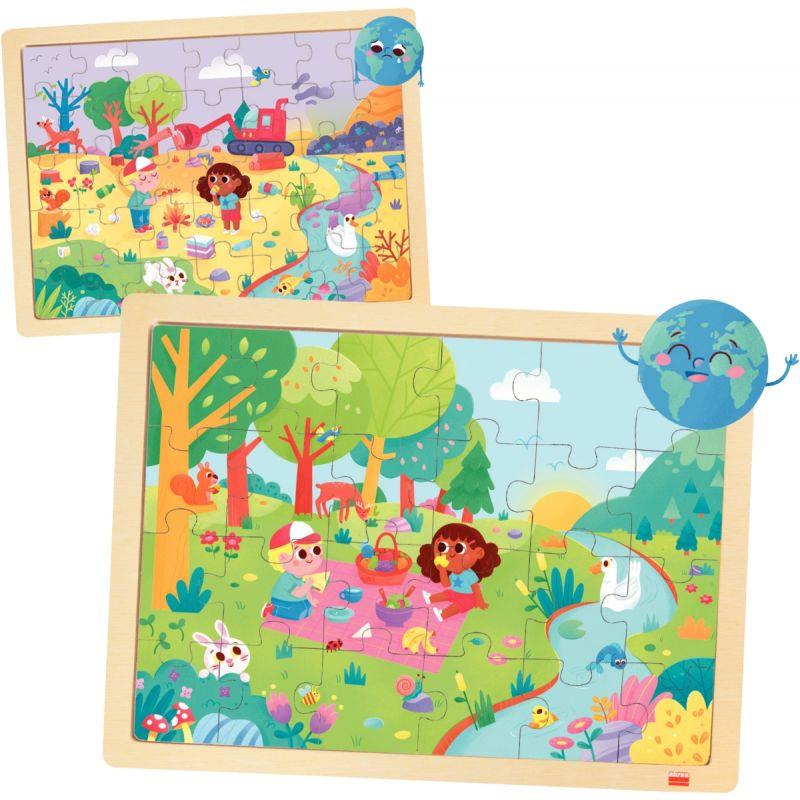 Image de  Lot de 4 puzzles en bois 24/35 pièces, sauvons la planète 