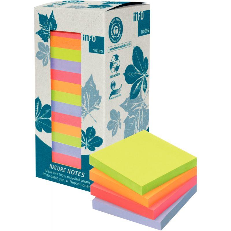 Image de  Tour de 16 blocs de 100 feuilles adhésives repositionnables recyclées 75 x 75 mm coloris assortis 